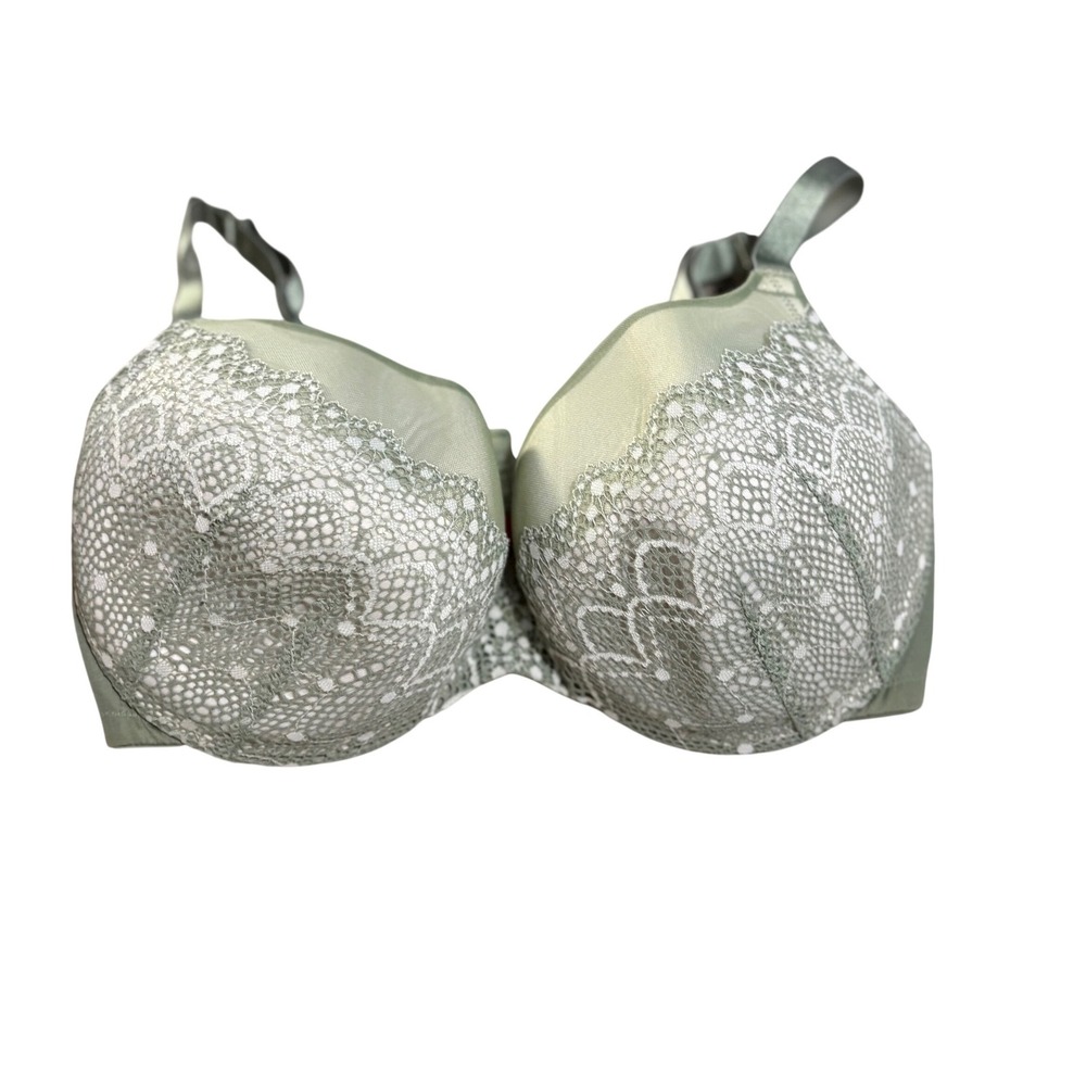 Cacique Lace Full Coverage Bra Womens 40DD Sage Green Underwire Bow EUC